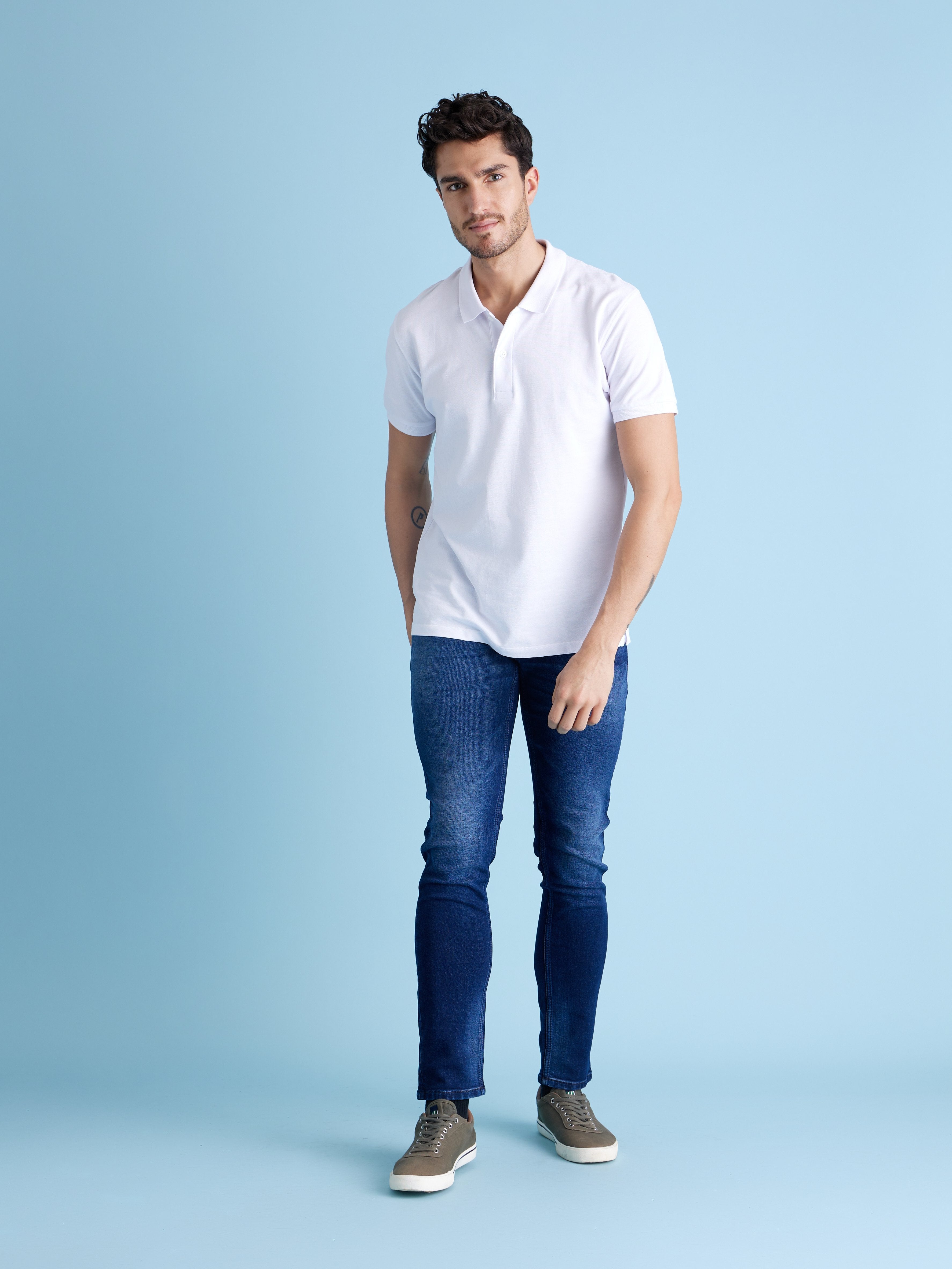 Celio Men Blue Solid Slim Fit Cotton-Blend Jeans