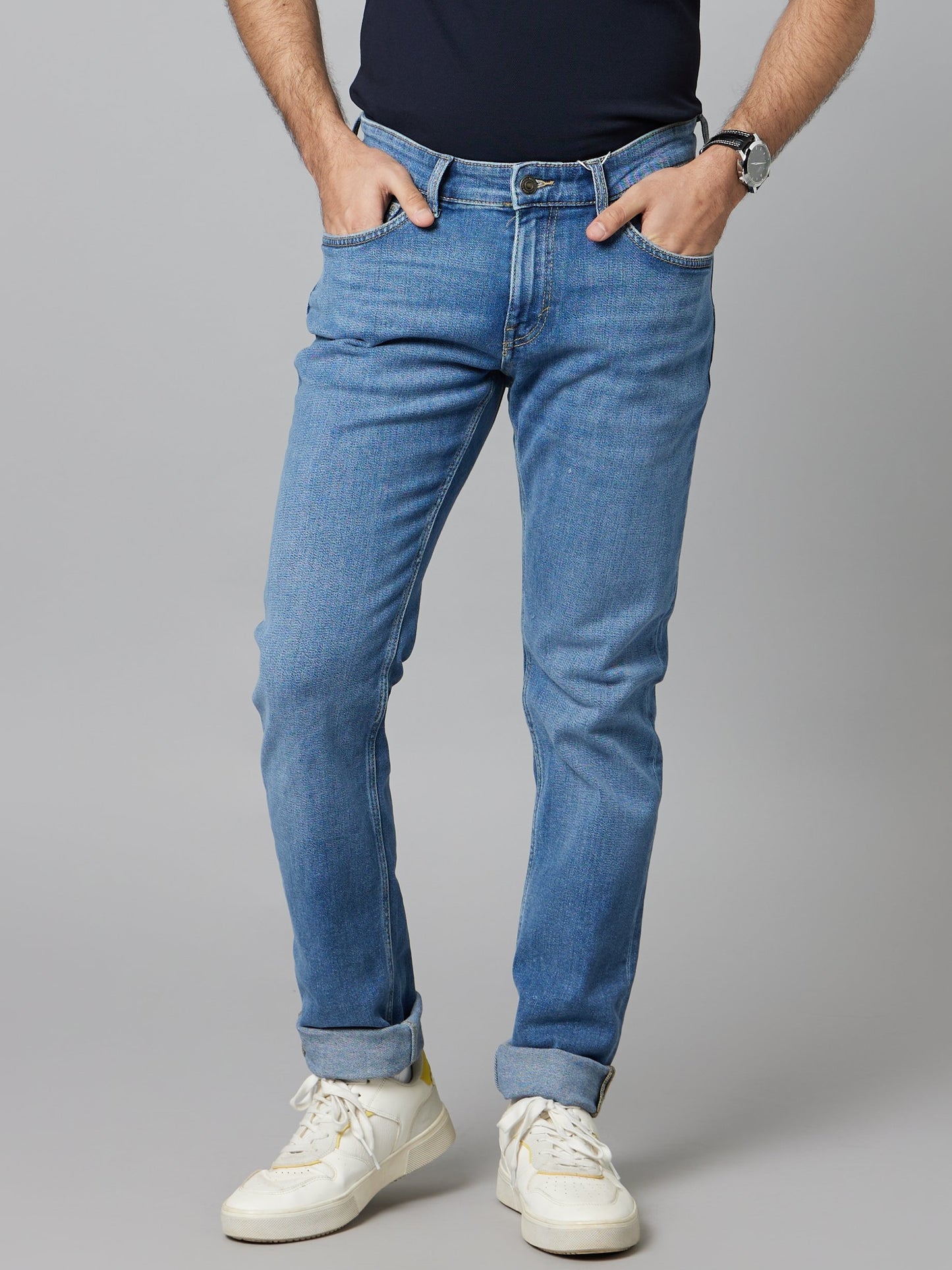 Celio* Men Blue Solid Slim Fit Cotton-Blend Jeans