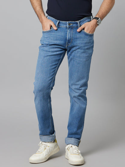Celio* Men Blue Solid Slim Fit Cotton-Blend Jeans