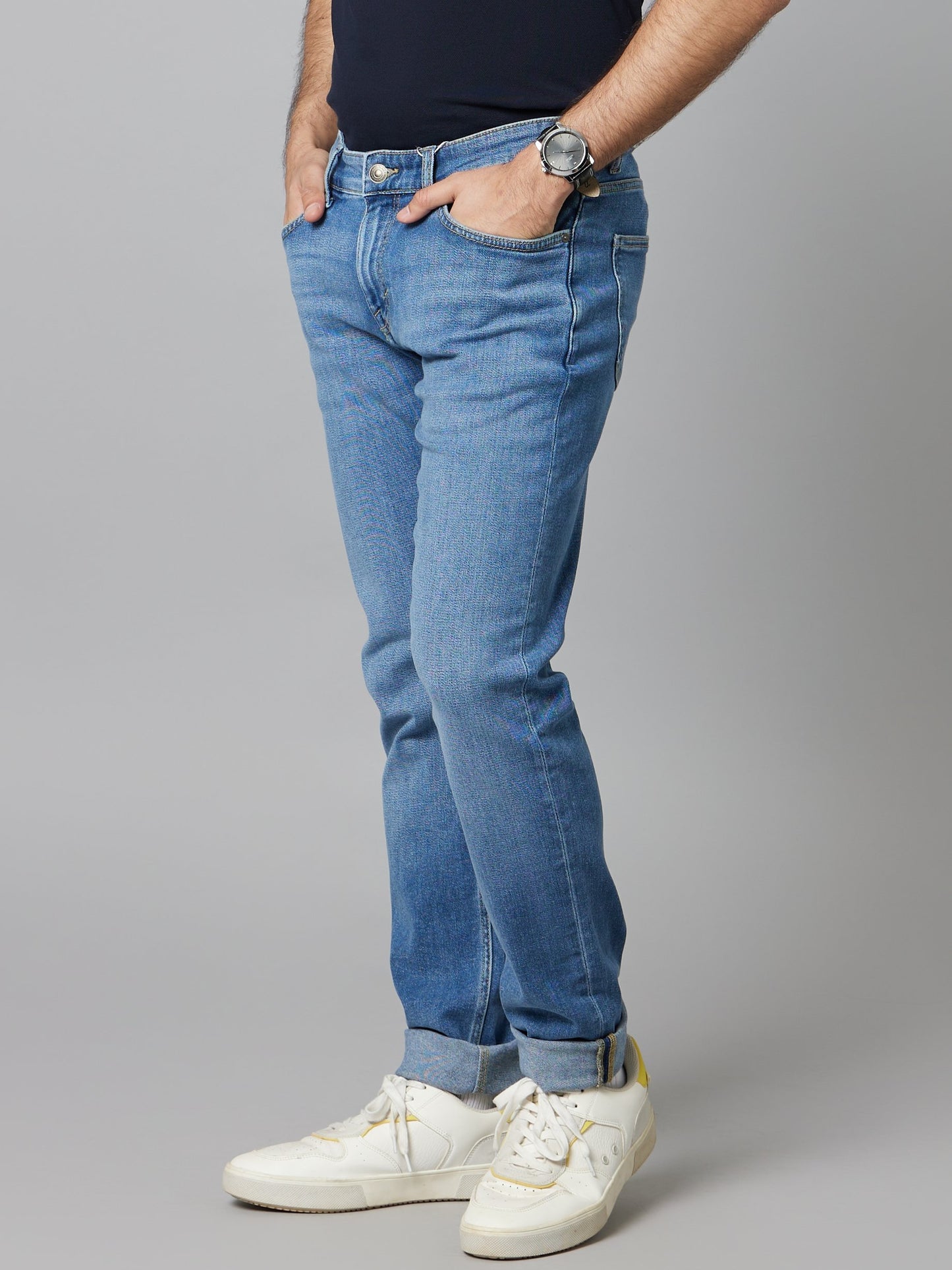 Celio* Men Blue Solid Slim Fit Cotton-Blend Jeans