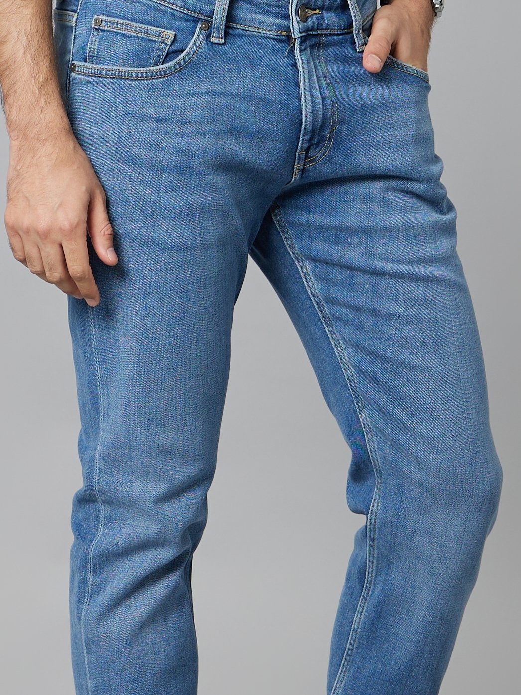 Celio* Men Blue Solid Slim Fit Cotton-Blend Jeans