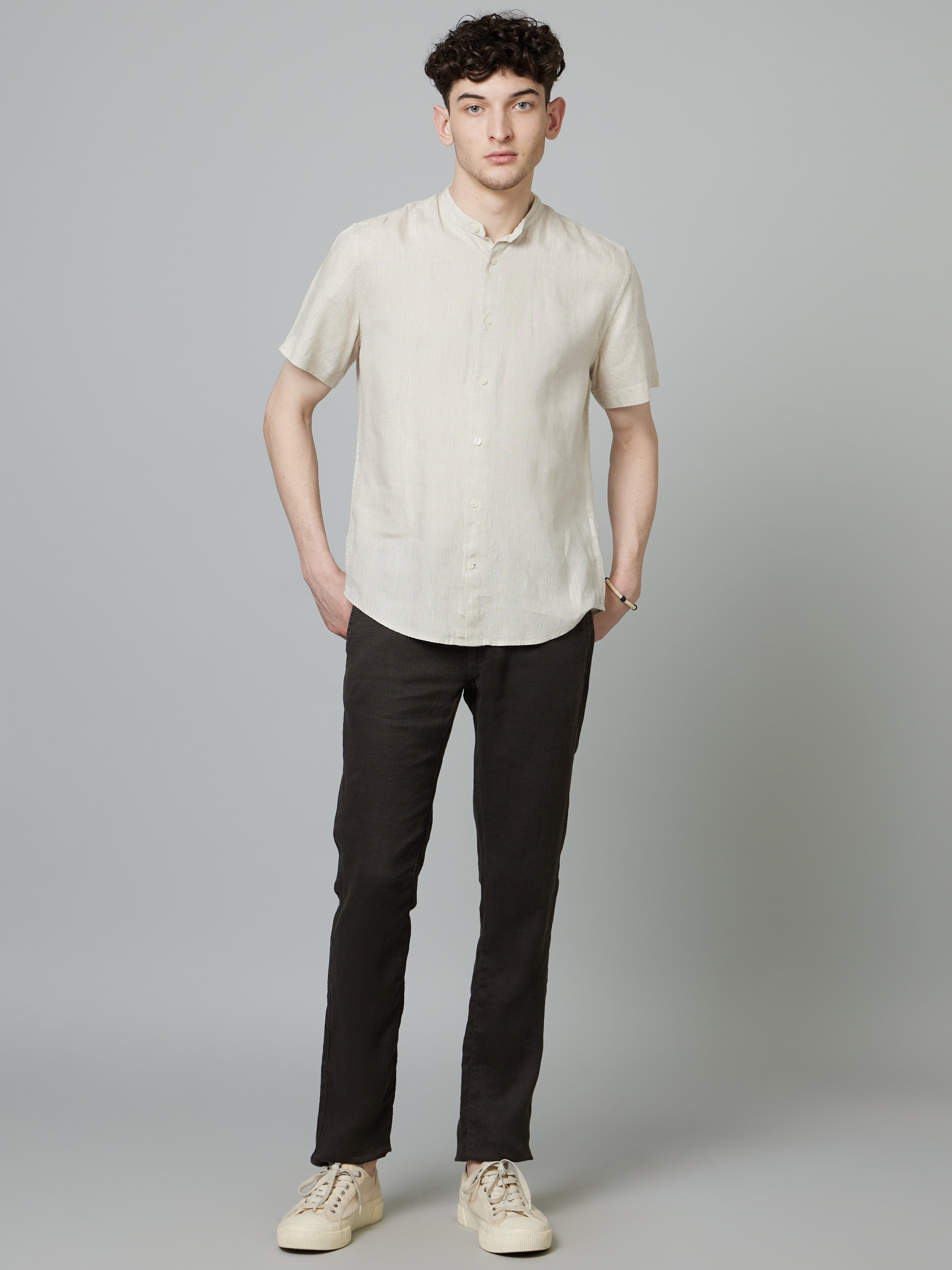 Celio Men Black Solid Slim Fit Linen Trousers