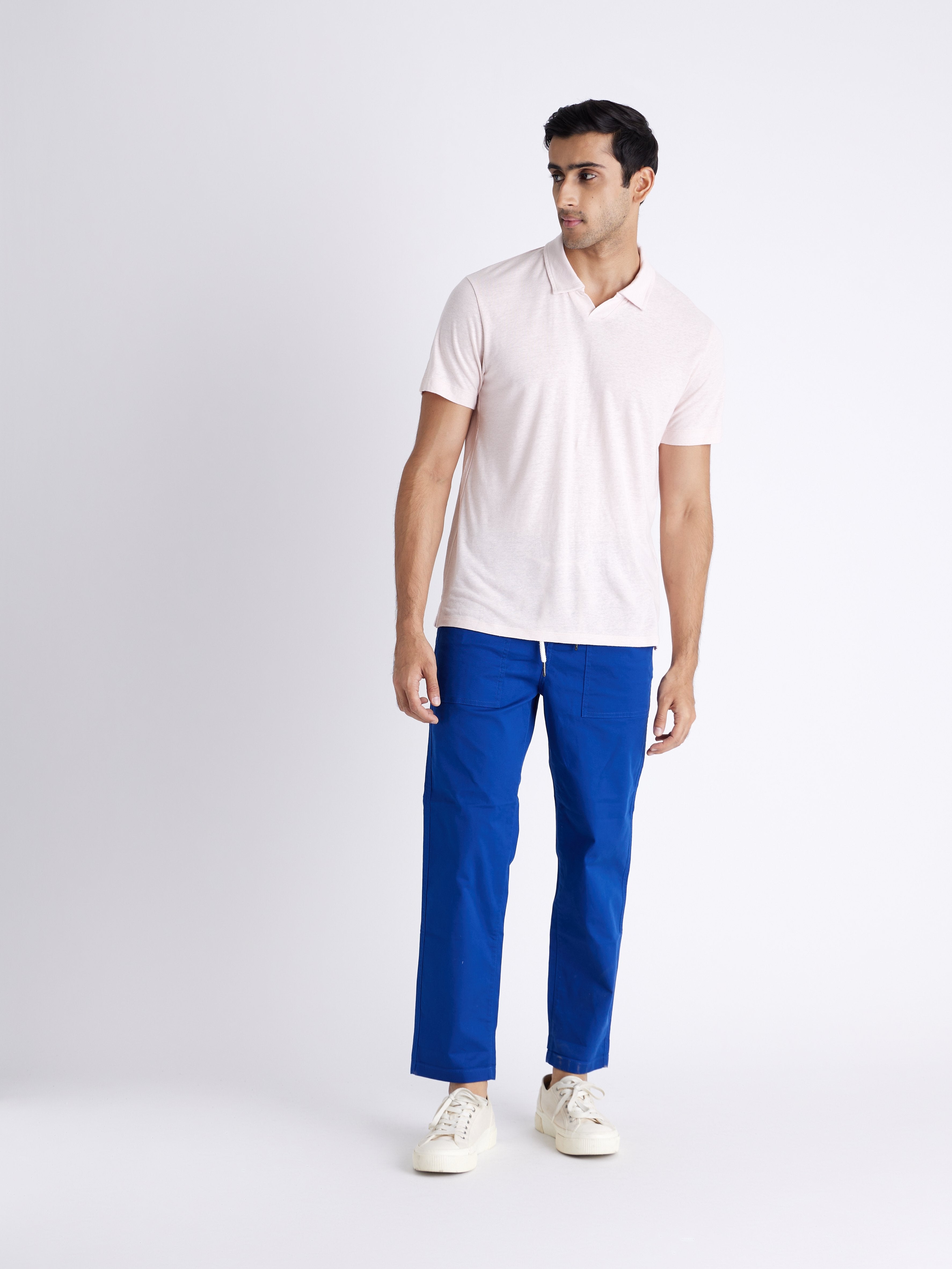 Celio Men Blue Solid Slim Fit Cotton Trousers