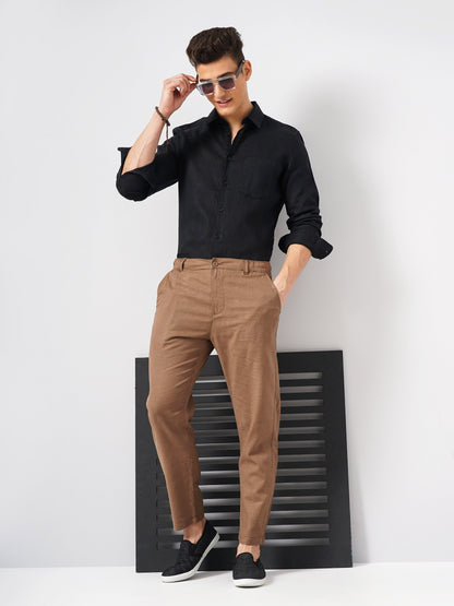 Celio* Men Brown Solid Regular Fit Linen Trousers