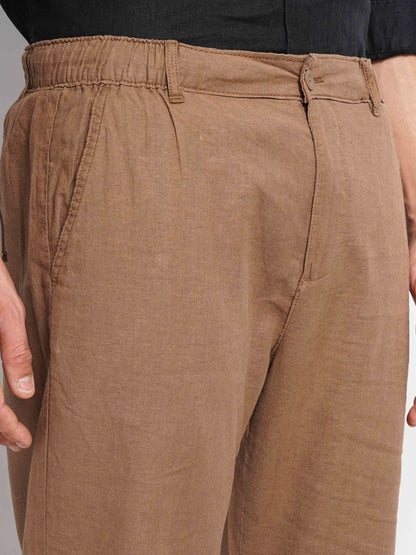 Brown Regular Fit Linen Pants