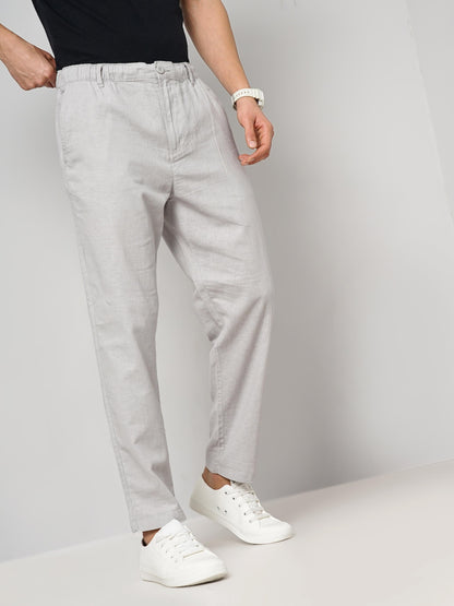 Grey Regular Fit Linen Pants