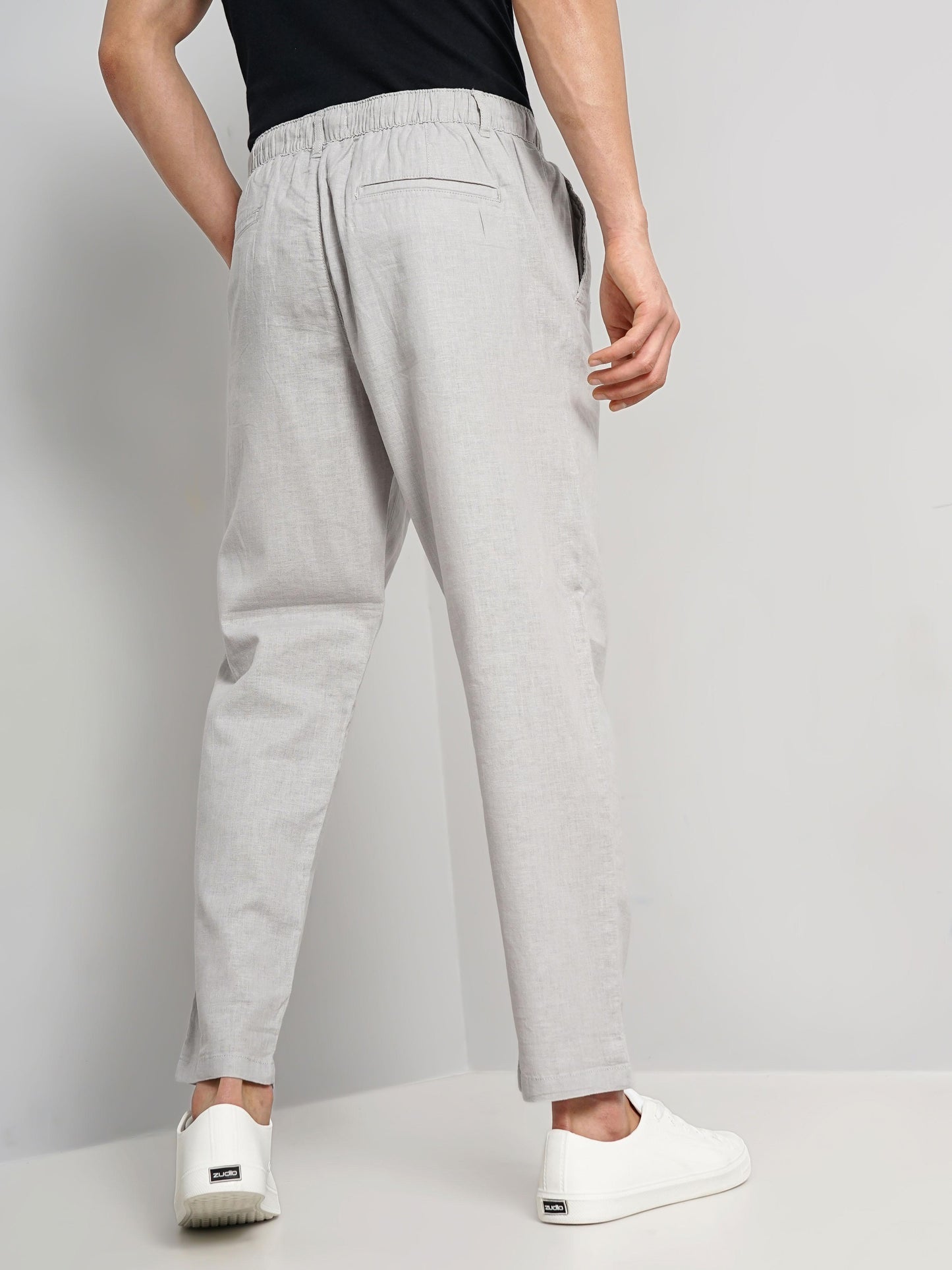 Grey Regular Fit Linen Pants