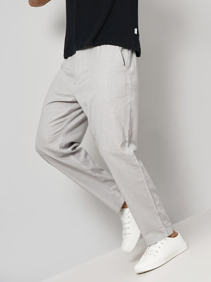 Grey Regular Fit Linen Pants