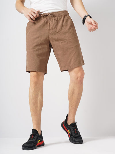 Celio* Linen Regular Fit Brown Shorts