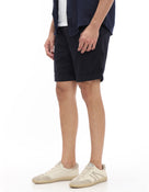 Bermuda Fit Linen Blend Solid Shorts - Navy Blue