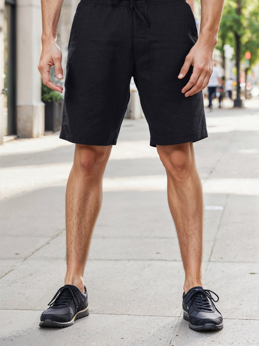 Celio* Linen-Blend Regular Fit Black Shorts