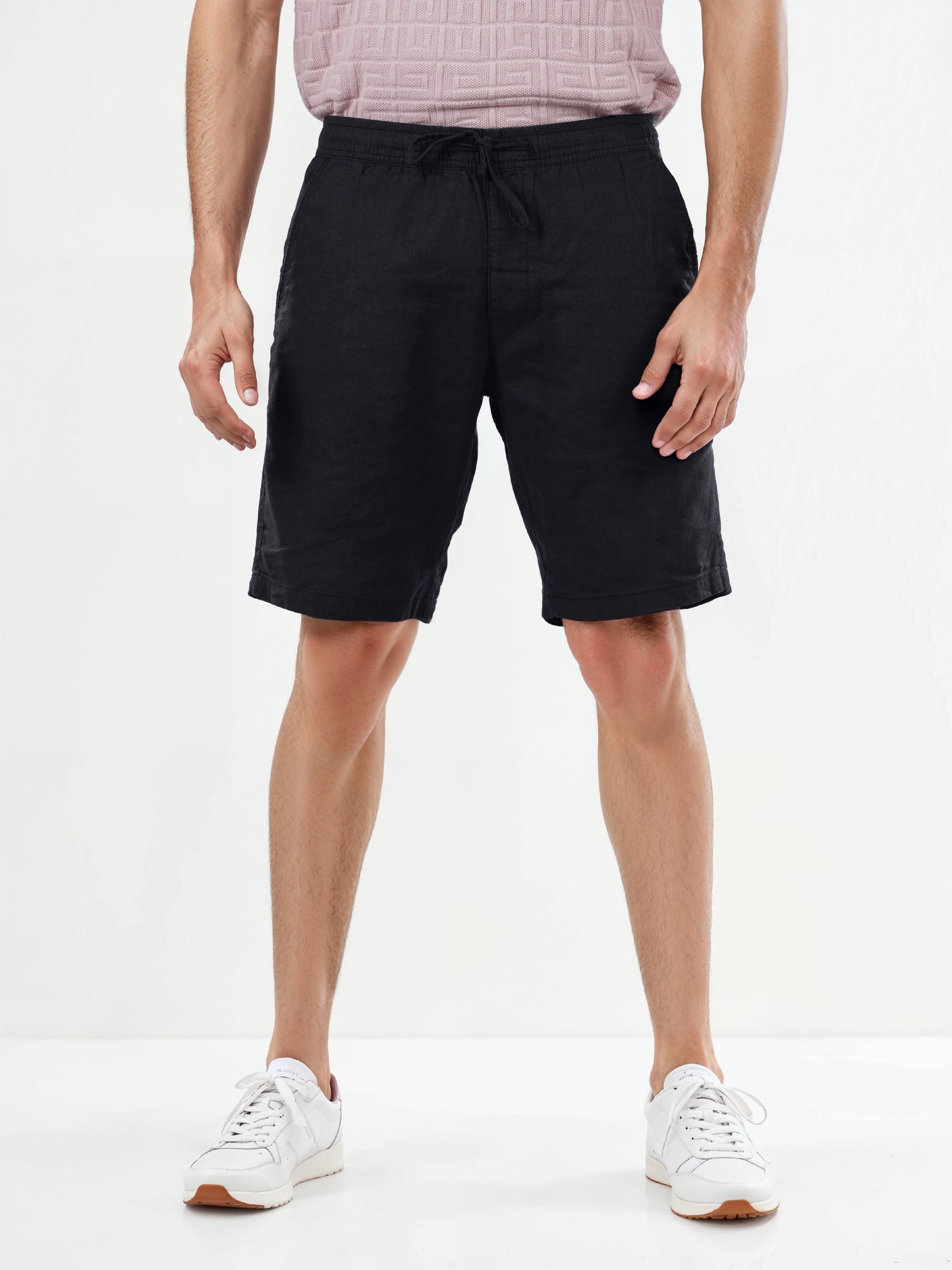 Black Linen Regular Fit Shorts