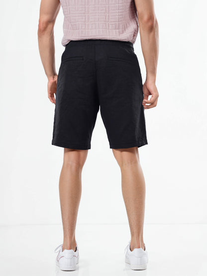 Black Linen Regular Fit Shorts