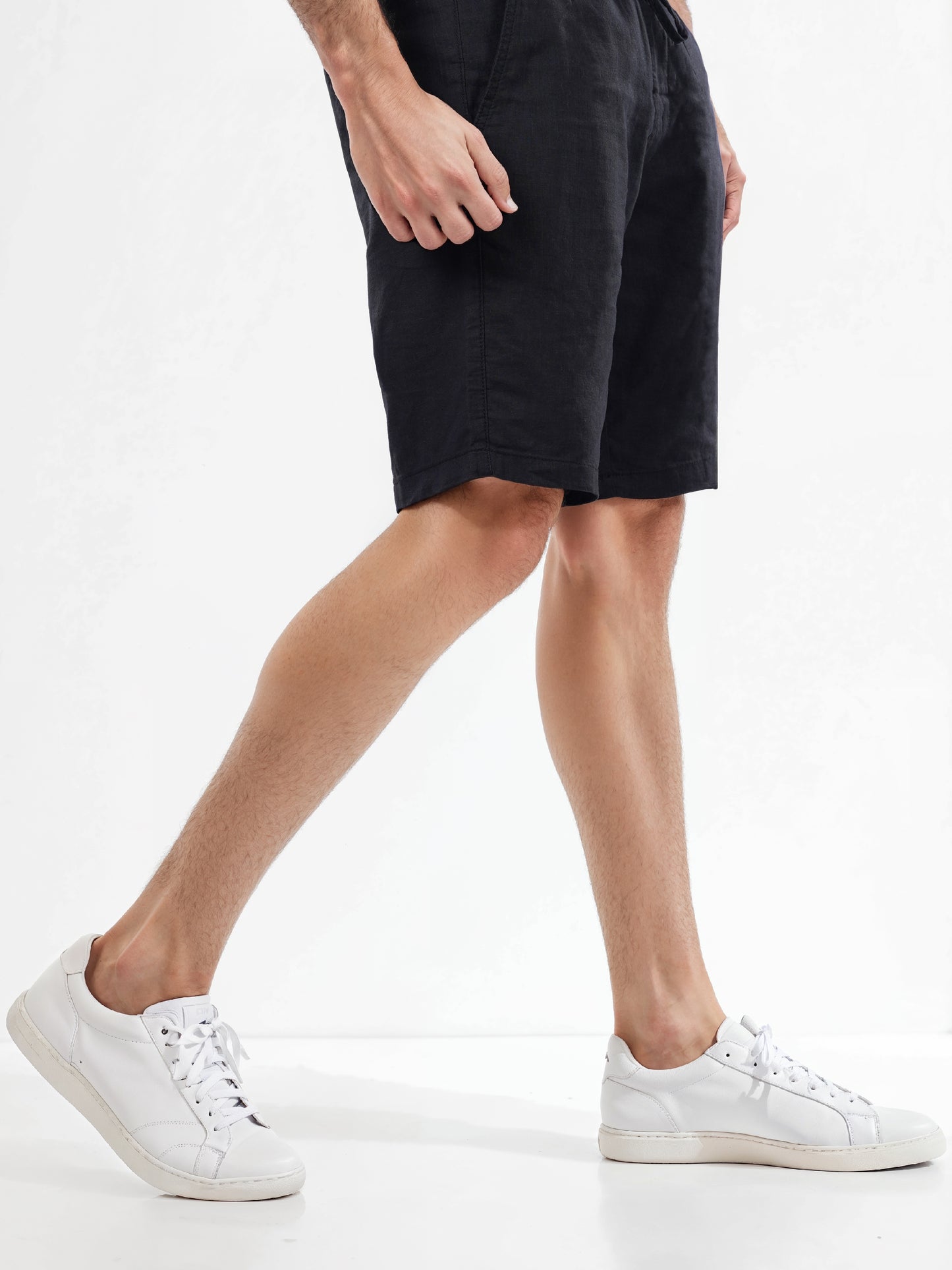 Black Linen Regular Fit Shorts