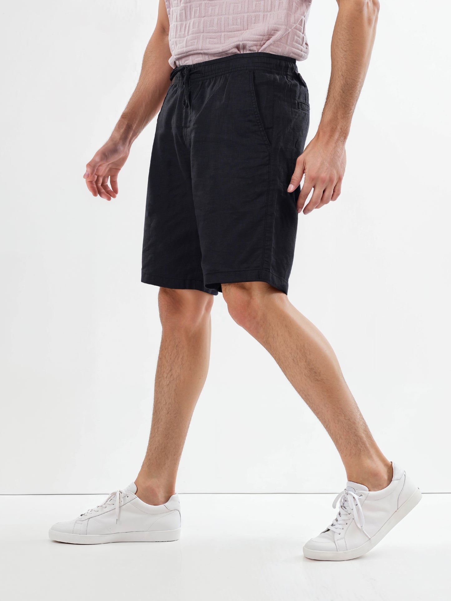 Black Linen Regular Fit Shorts