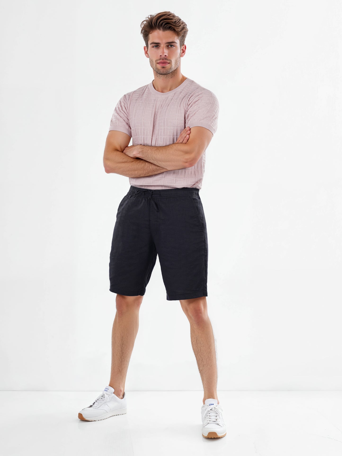 Black Linen Regular Fit Shorts