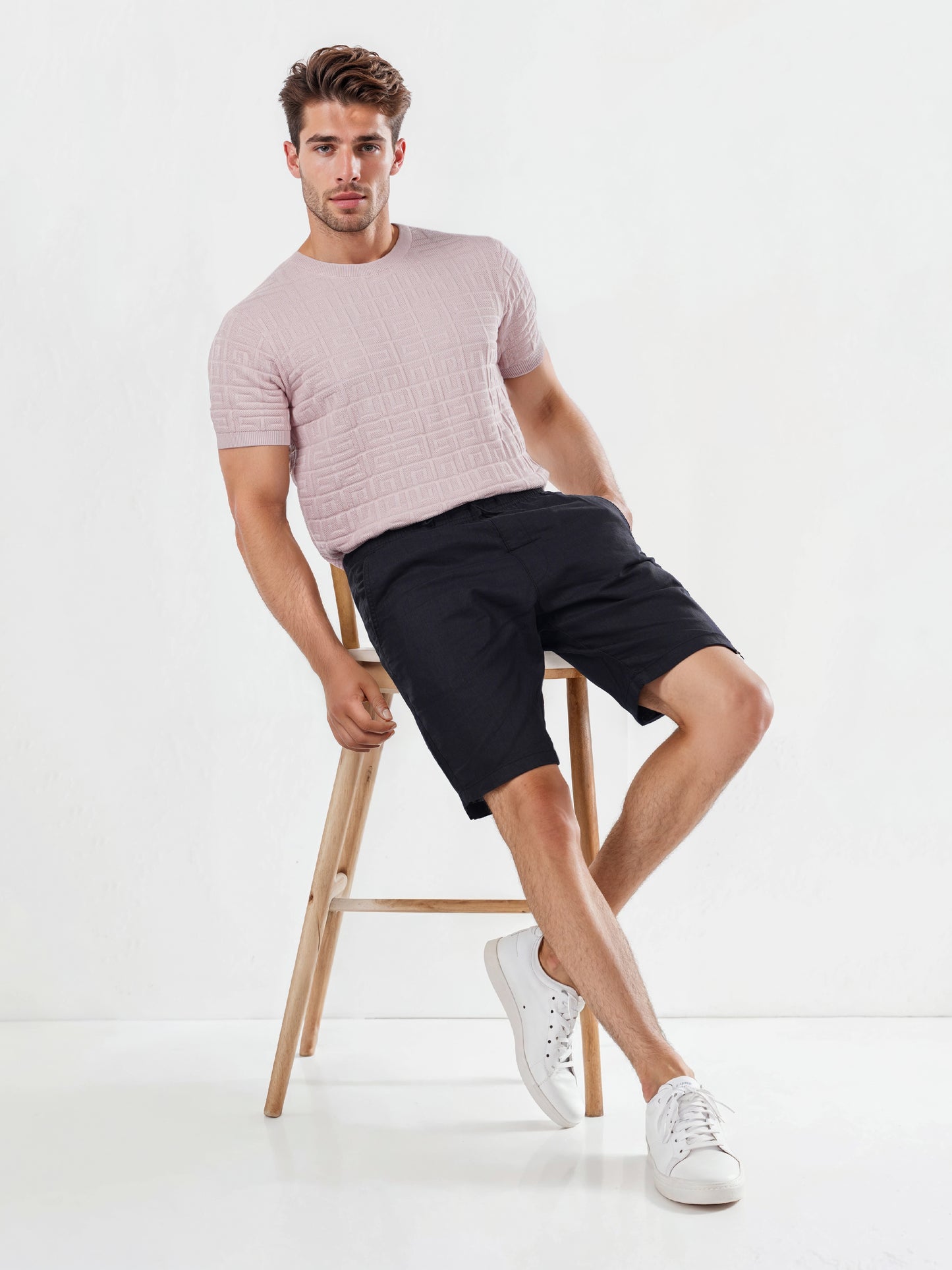 Black Linen Regular Fit Shorts