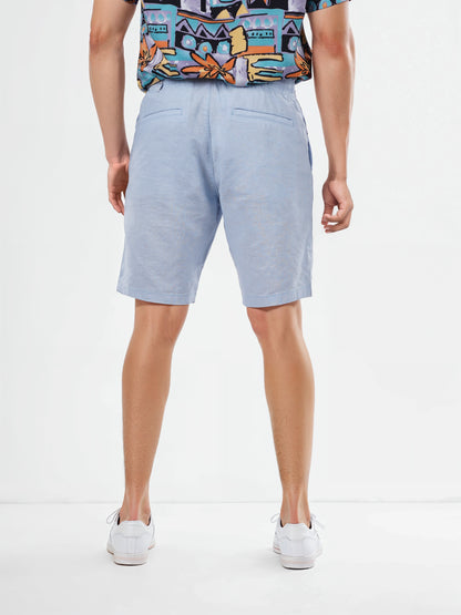 Blue Linen Regular Fit Shorts