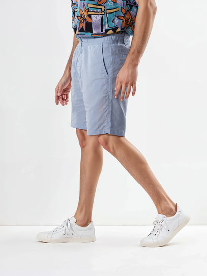 Blue Linen Regular Fit Shorts