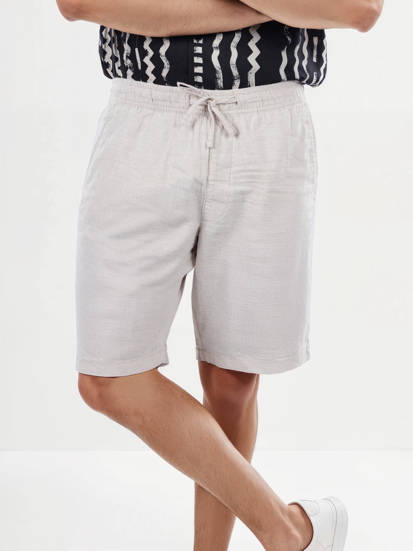 Green Linen Regular Fit Shorts