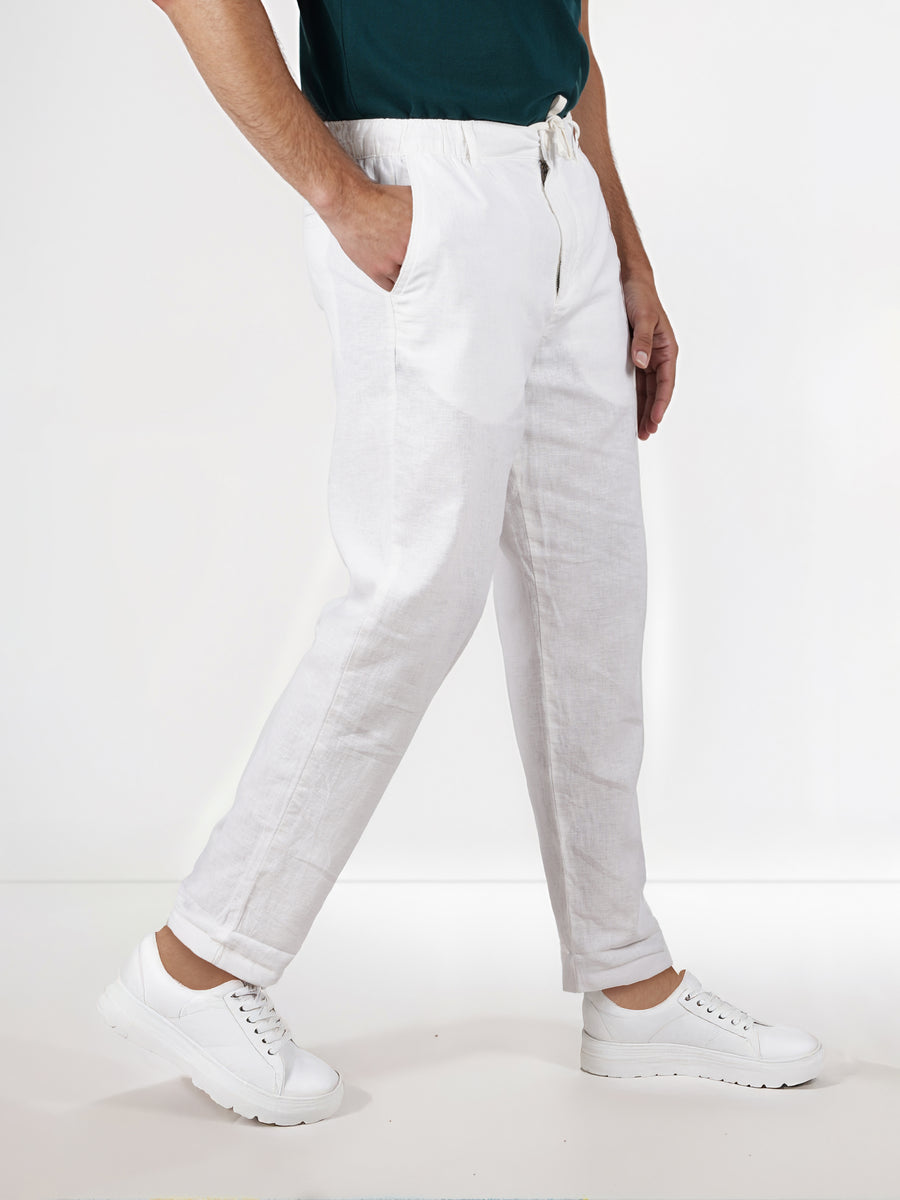 Celio* Cotton-Blend Regular Fit White Trouser