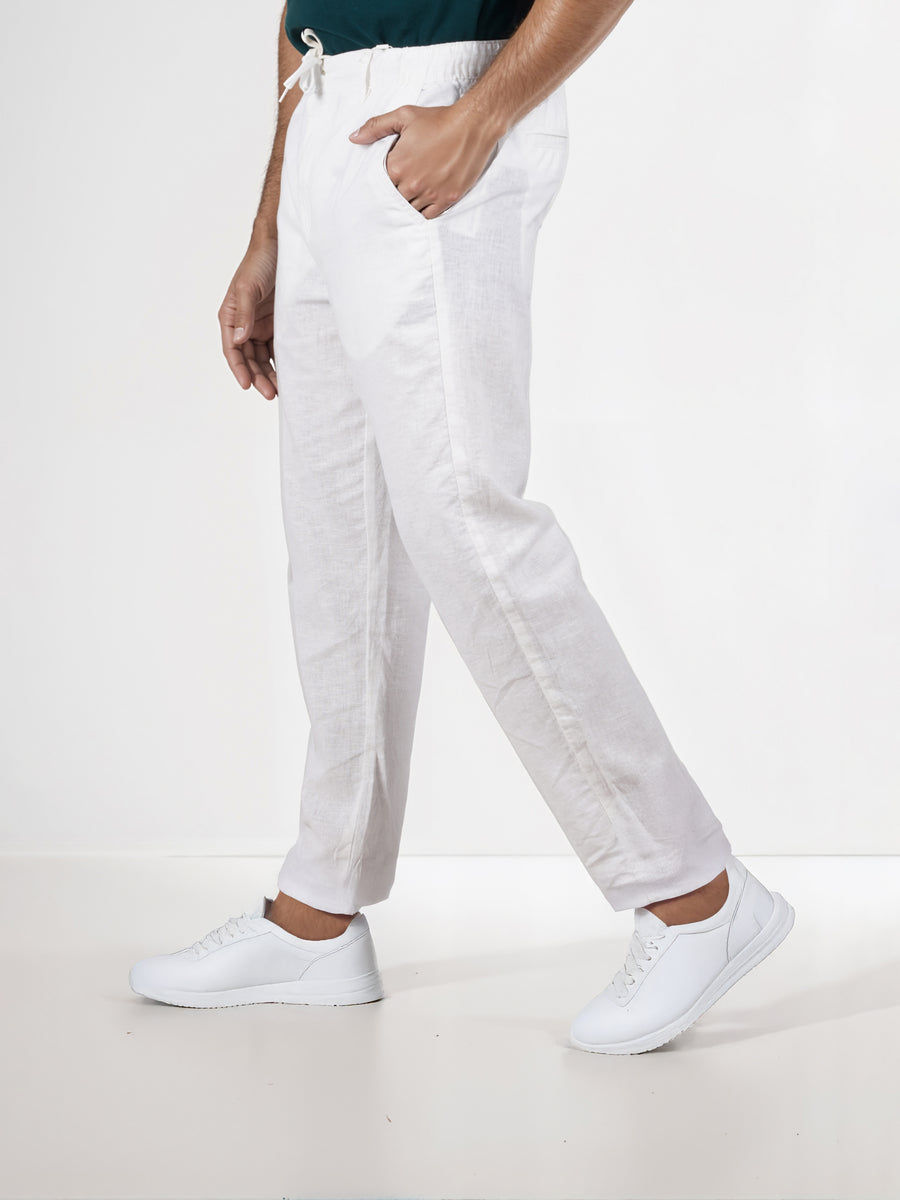 Celio* Cotton-Blend Regular Fit White Trouser