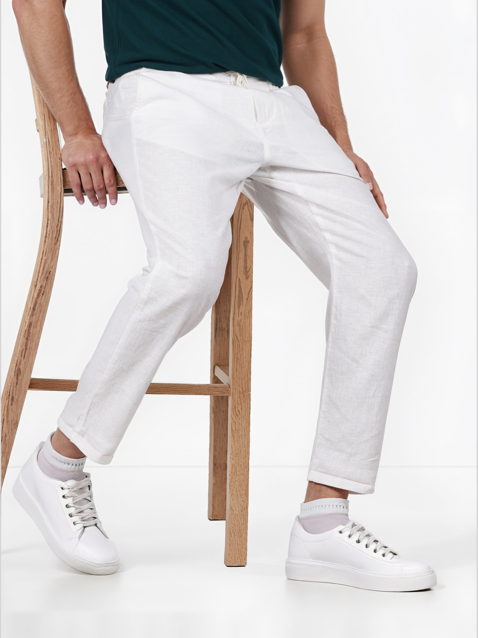 Celio* Cotton-Blend Regular Fit White Trouser