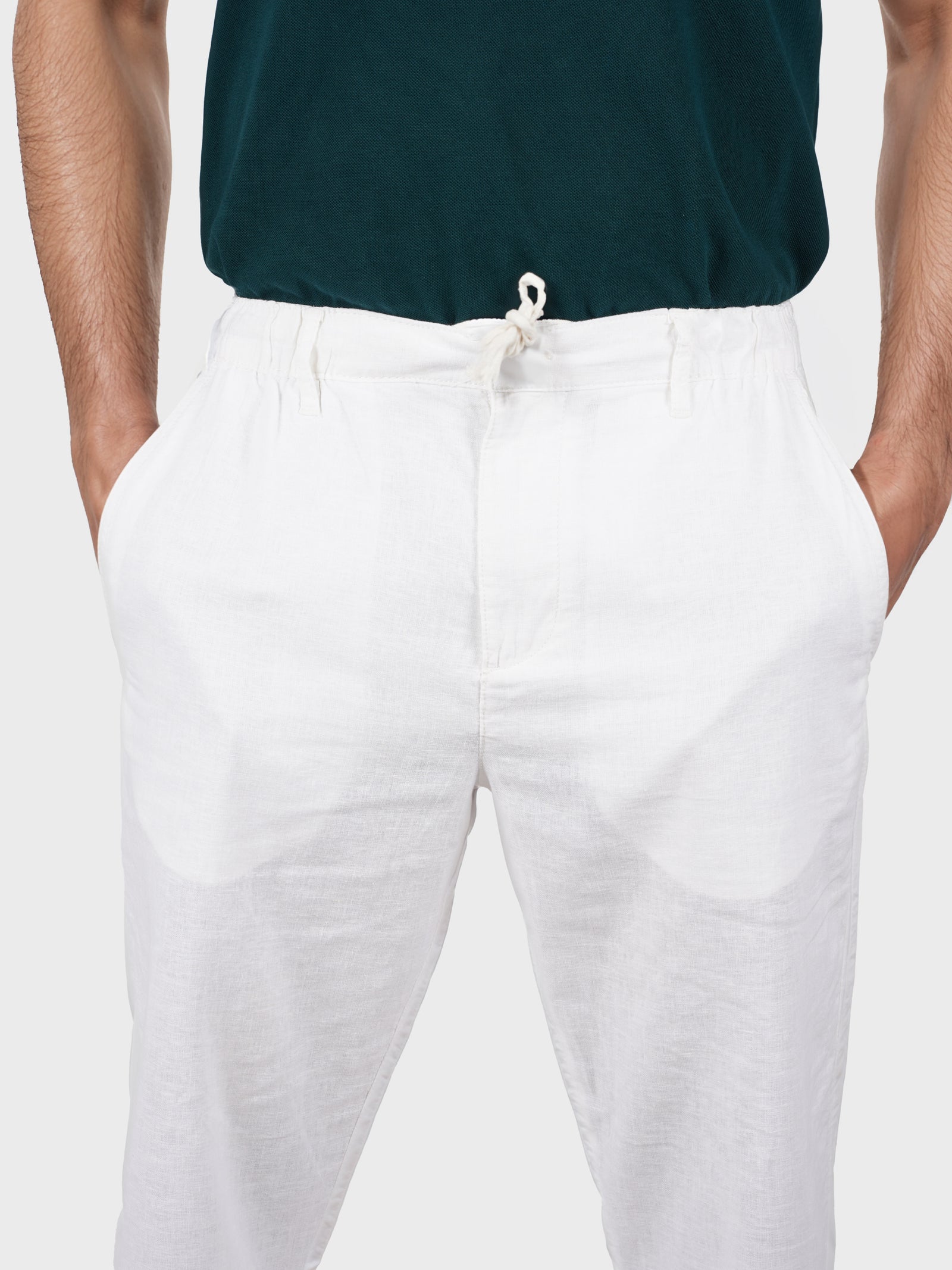Celio* Cotton-Blend Regular Fit White Trouser