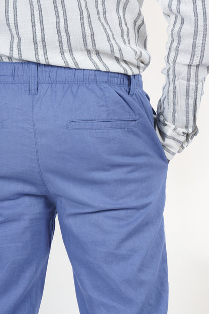 Celio* Men Blue Solid Straight Fit Linen Trouser