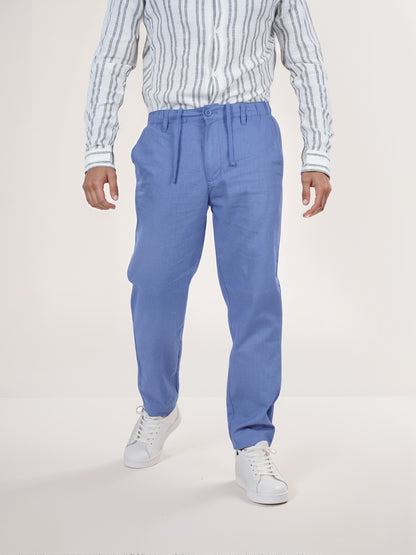 Celio* Men Blue Solid Straight Fit Linen Trouser