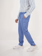 Celio* Men Blue Solid Straight Fit Linen Trouser