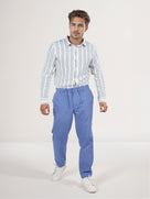 Celio* Men Blue Solid Straight Fit Linen Trouser