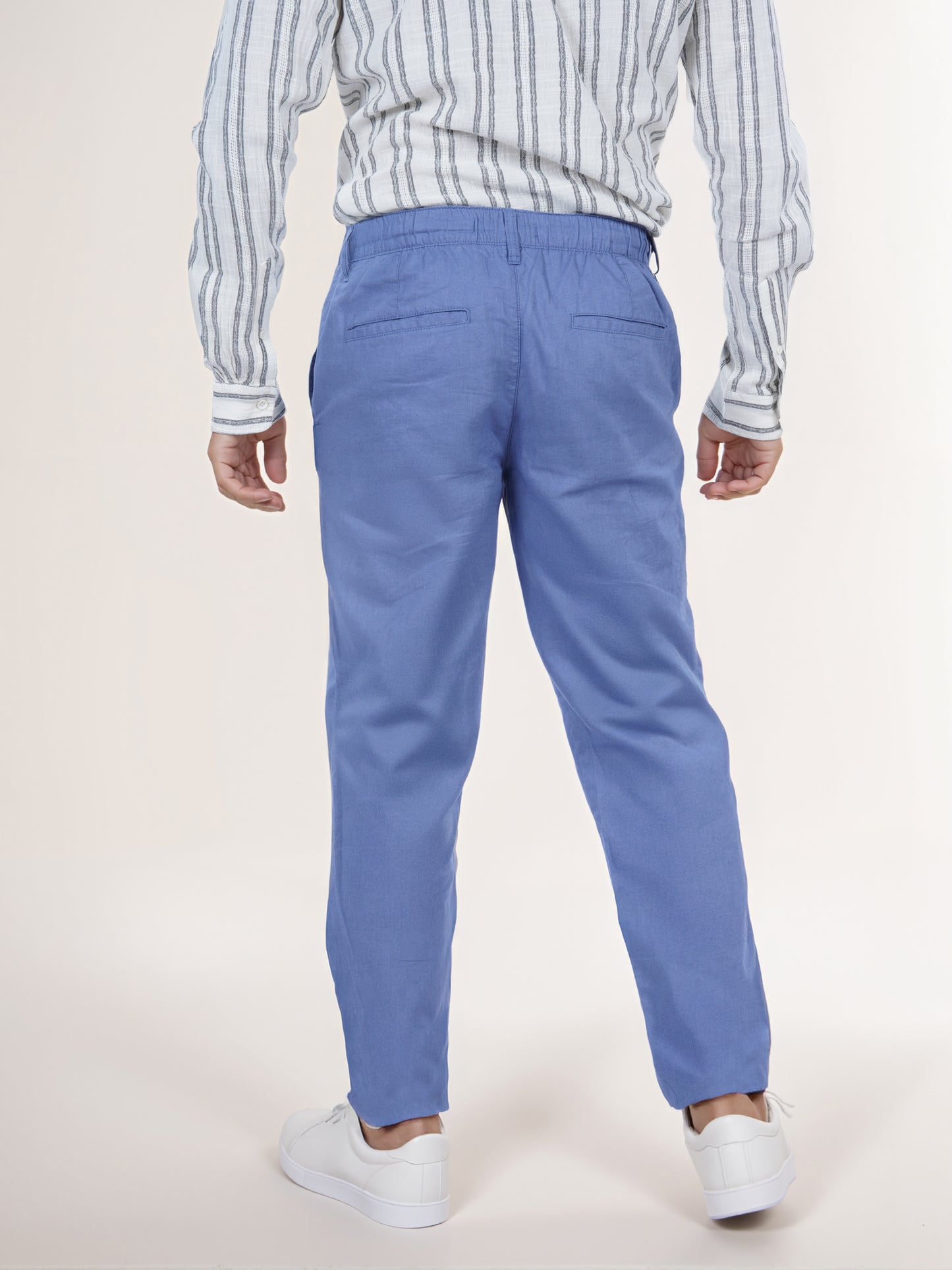 Celio* Men Blue Solid Straight Fit Linen Trouser