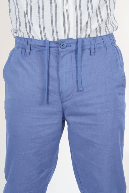 Celio* Men Blue Solid Straight Fit Linen Trouser