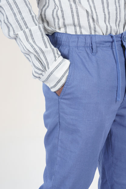 Celio* Men Blue Solid Straight Fit Linen Trouser