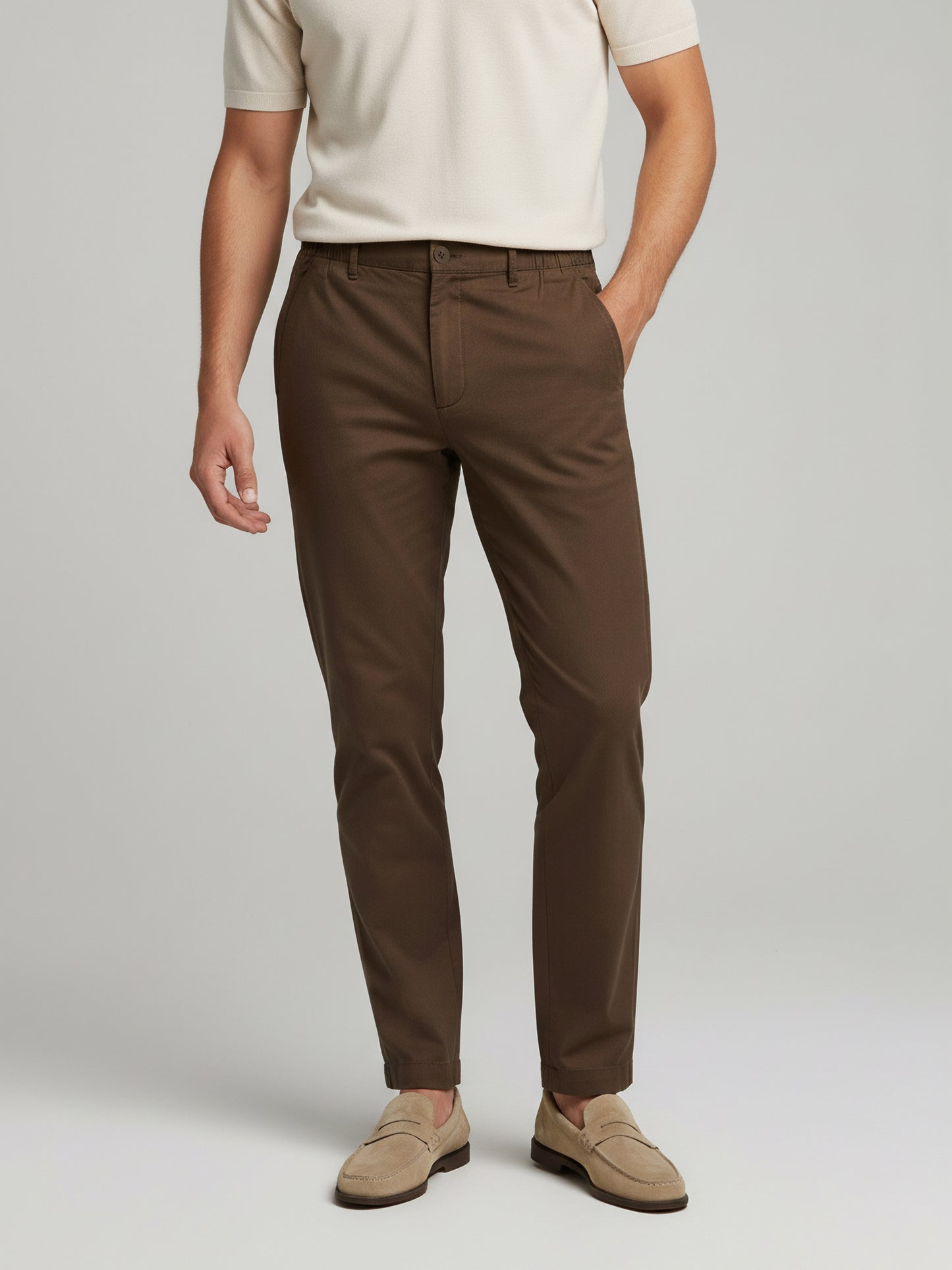 Celio Men  Brown Solid straight-fit Cotton-Linen-Blend Trousers