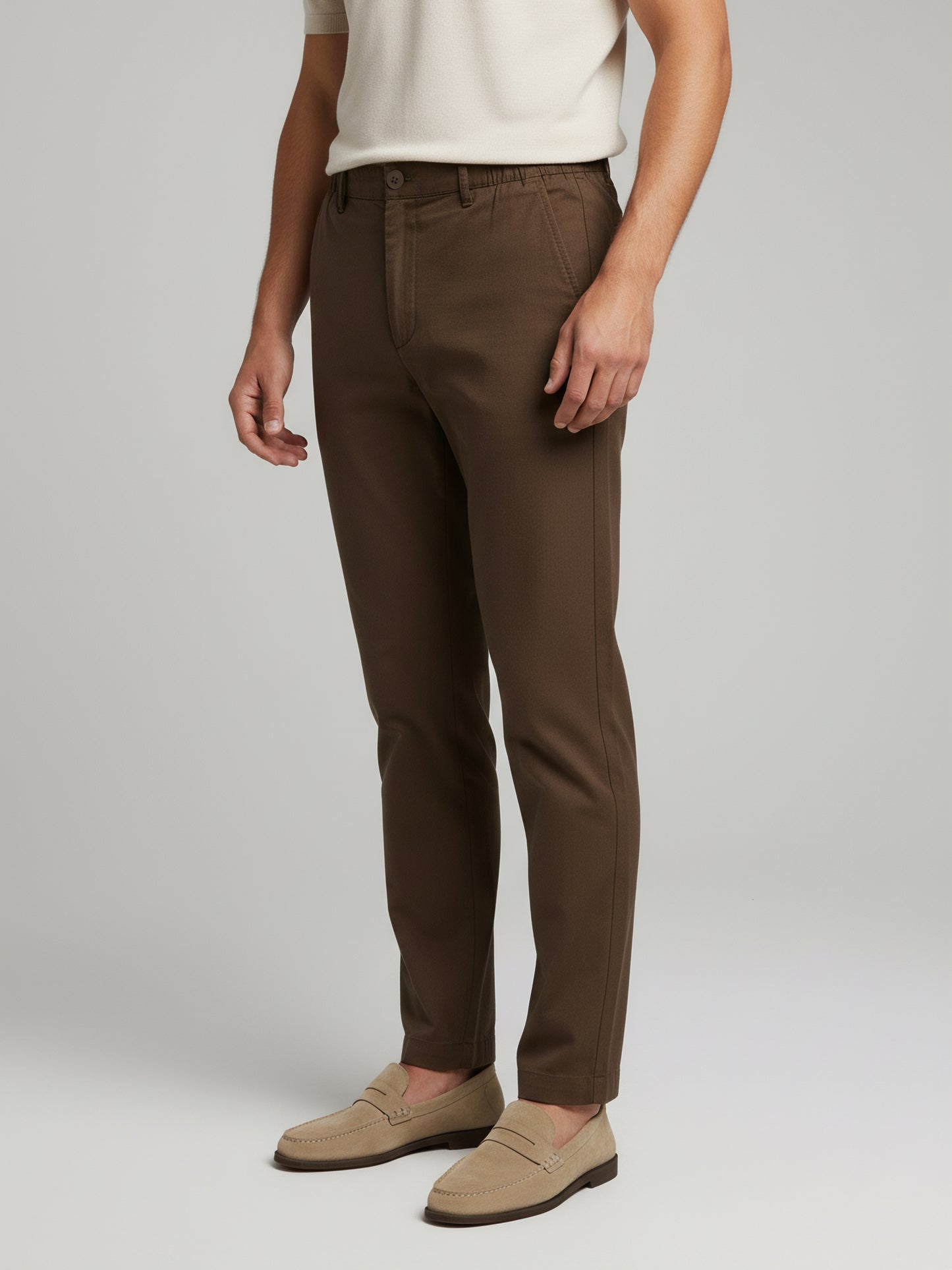 Celio Men  Brown Solid straight-fit Cotton-Linen-Blend Trousers