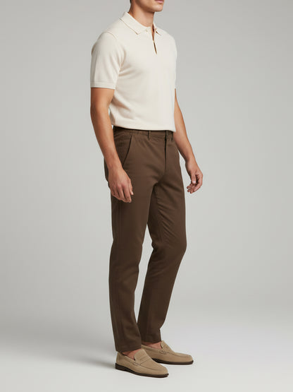 Celio Men  Brown Solid straight-fit Cotton-Linen-Blend Trousers
