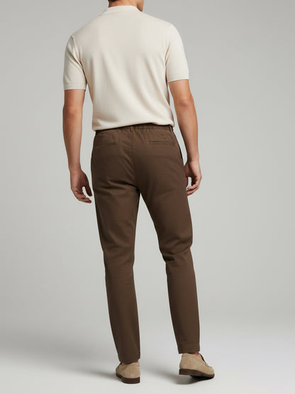 Celio Men  Brown Solid straight-fit Cotton-Linen-Blend Trousers