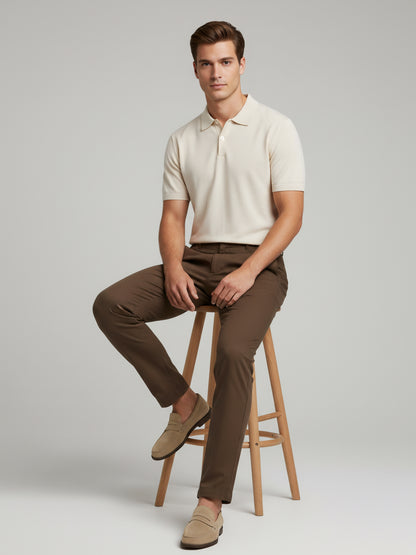 Celio Men  Brown Solid straight-fit Cotton-Linen-Blend Trousers