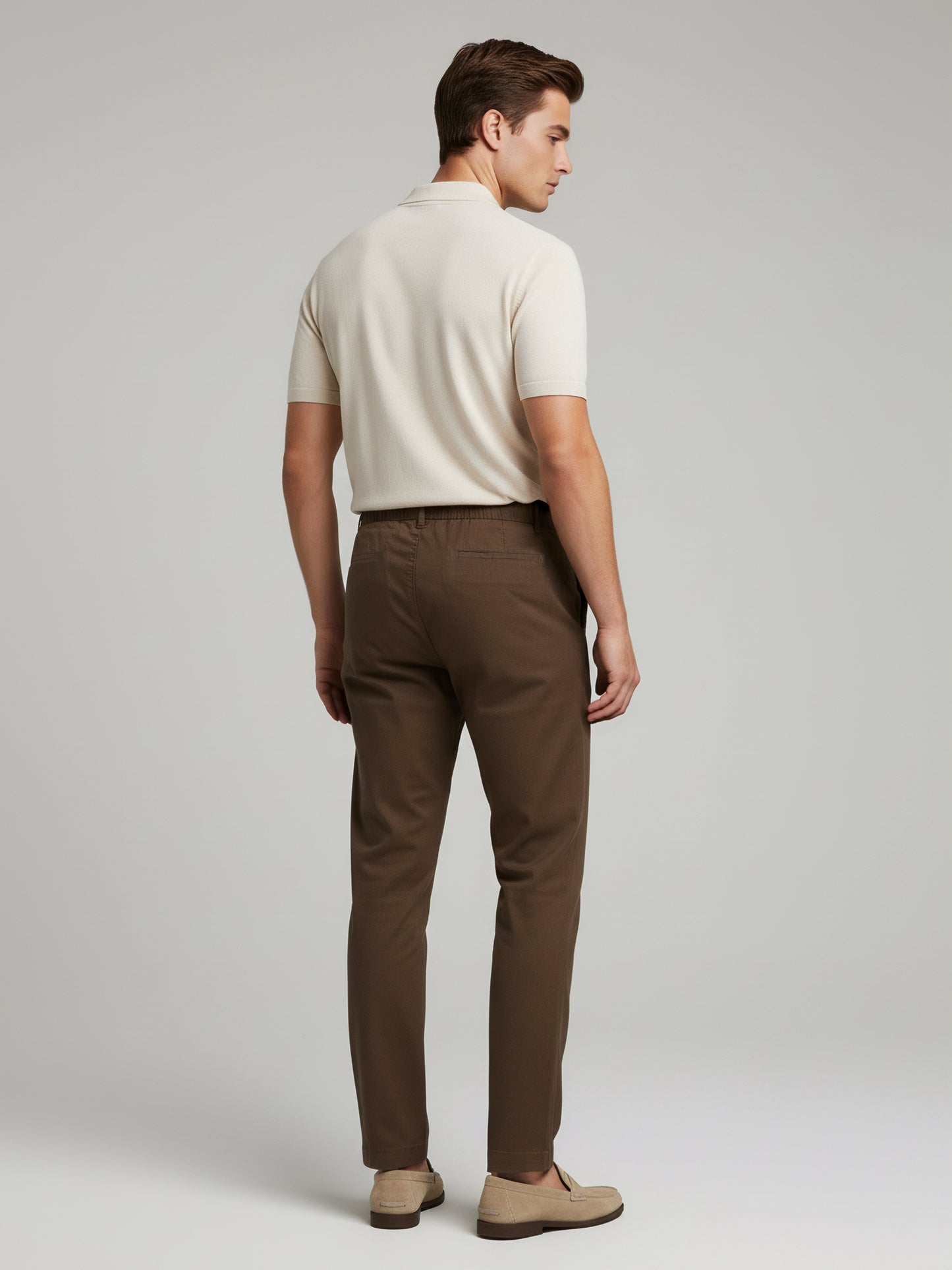 Celio Men  Brown Solid straight-fit Cotton-Linen-Blend Trousers