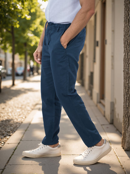 Celio* Men Grey Solid Straight Fit Linen Trouser