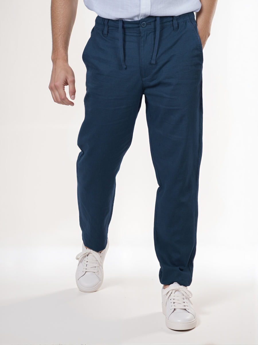 Celio* Straight Fit Solid Linen Grey Men Trouser