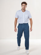 Celio* Straight Fit Solid Linen Grey Men Trouser