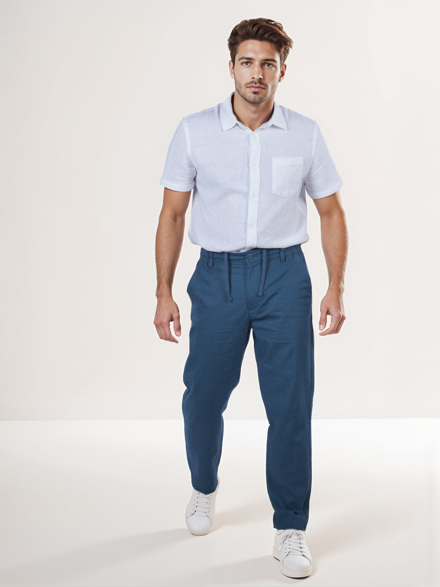 Celio* Straight Fit Solid Linen Grey Men Trouser