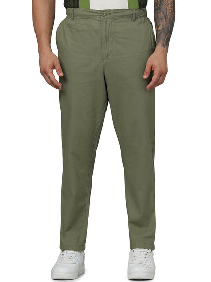 Green Regular Fit Linen Pants