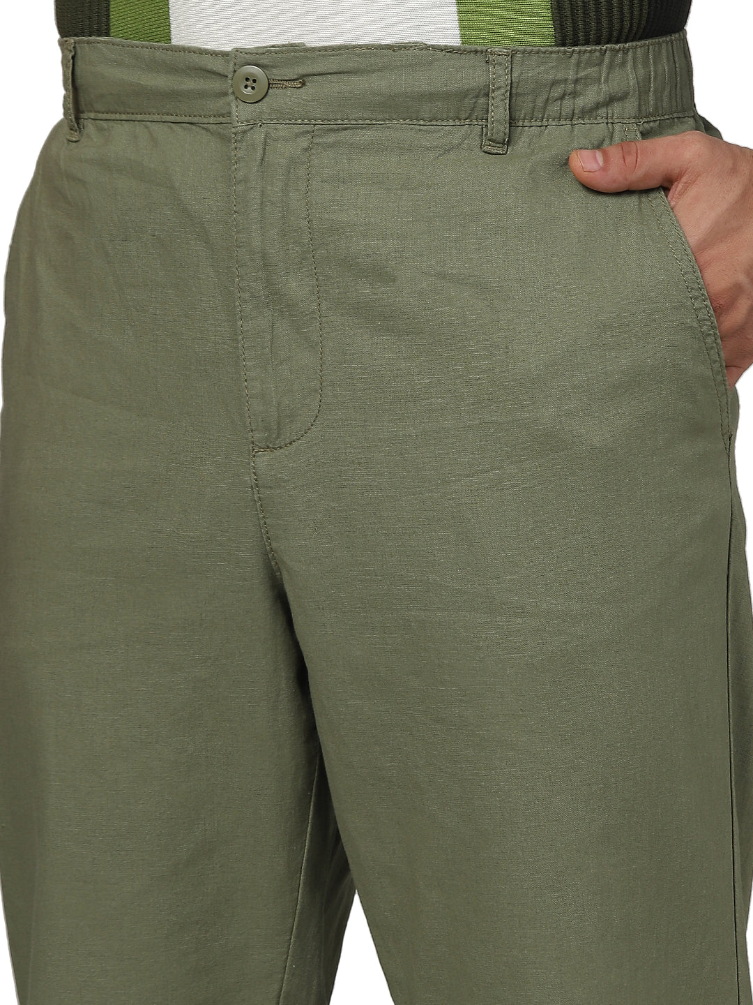 Green Regular Fit Linen Pants