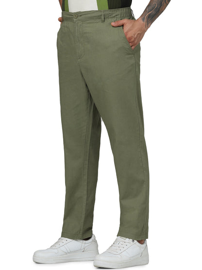 Green Regular Fit Linen Pants