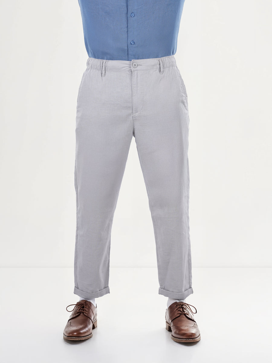 Celio* Linen-Blend Straight Fit Grey Trouser