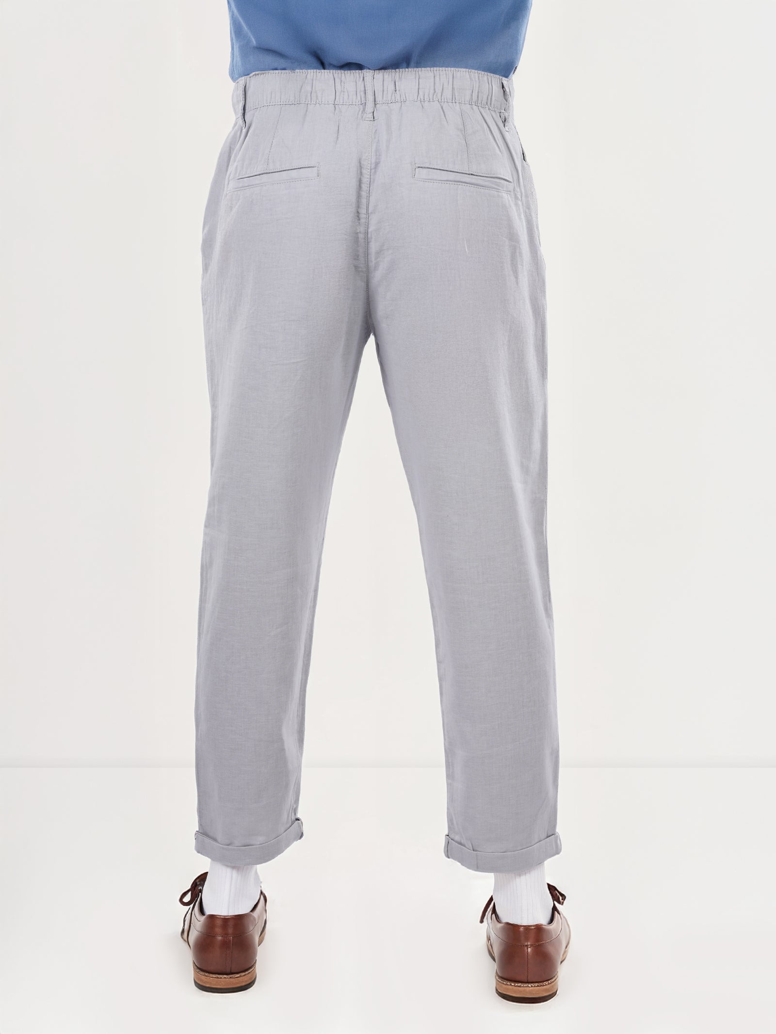 Celio* Linen-Blend Straight Fit Grey Trouser